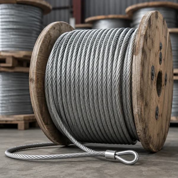Carrete de cable de acero galvanizado en una bodega
